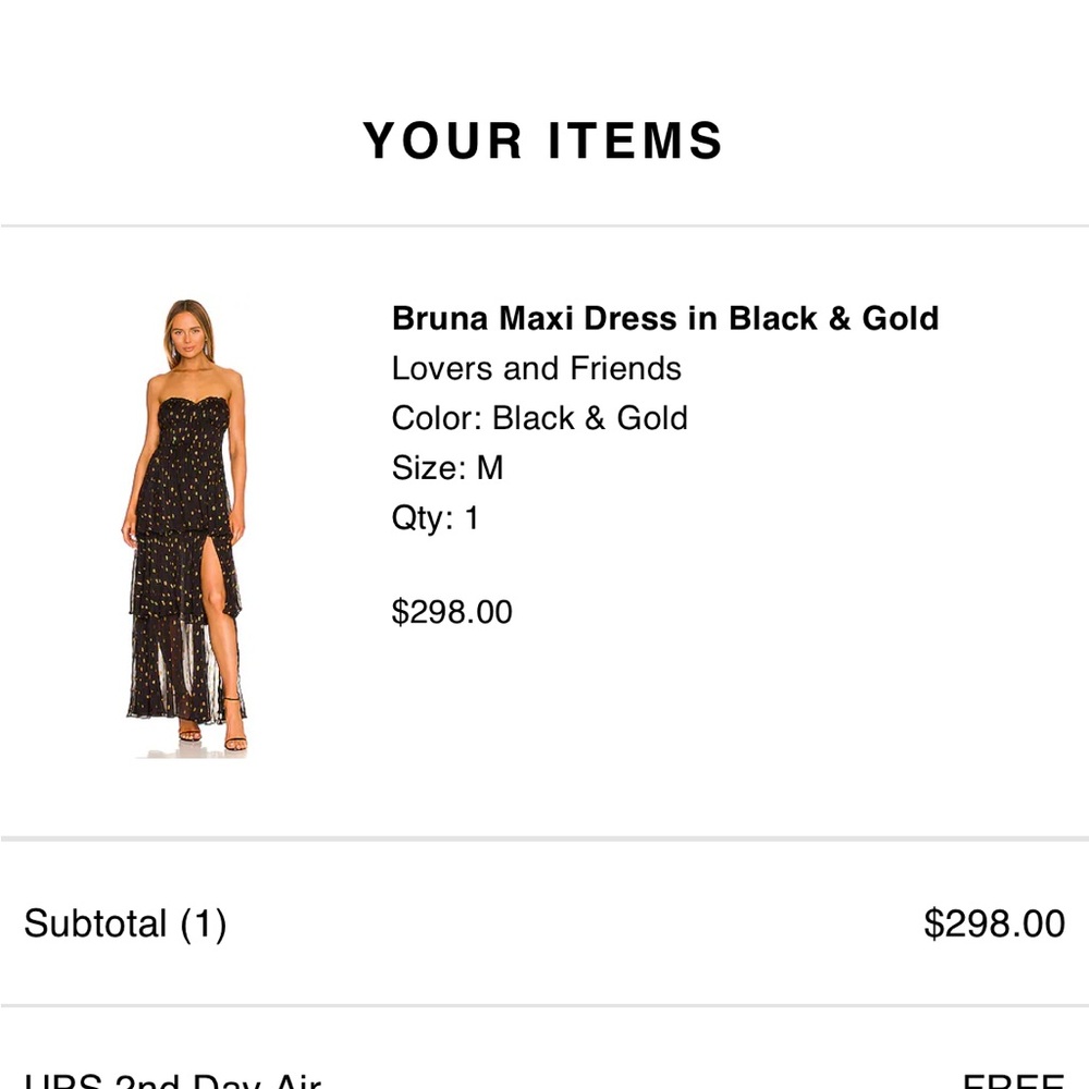 Lovers + Friends Elegant Black and Gold Maxi Dress